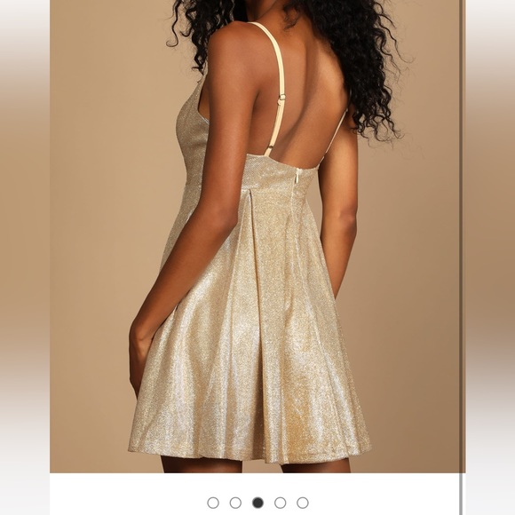 Lookout Weekend Sparkly Gold Skater Dress - Picture 5 of 12